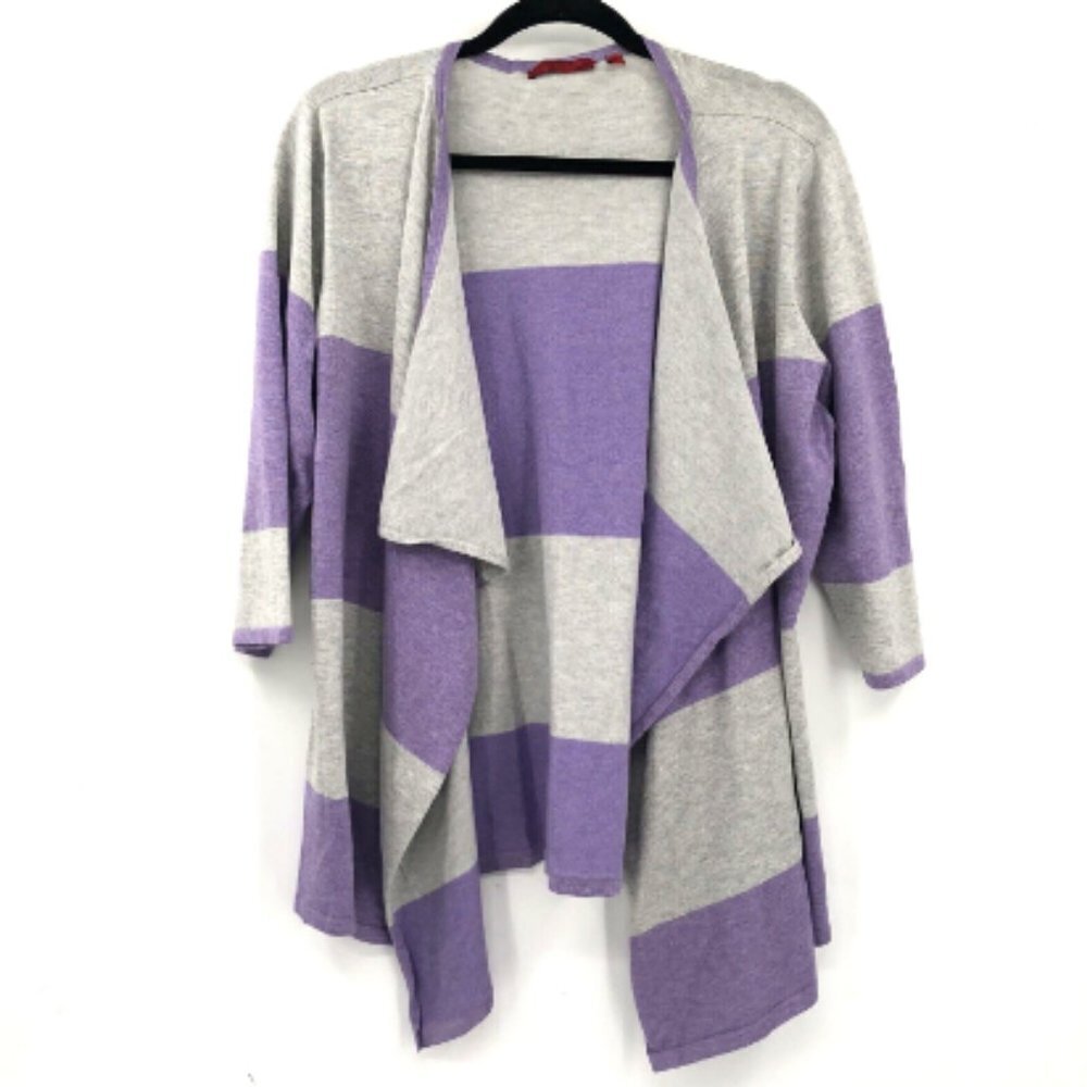 CYRUS RED Cardigan Sweater Striped Half Sleeve Soft Knit Stretch Open Waterfall